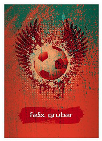 Kartenkaufrausch 4 personalisierte, Coole Grunge Fußball DIN A4 Schulhefte, Rechenhefte mit Sieger Schwingen in rot Lineatur 29 (Kariertes/rautiertes Heft)