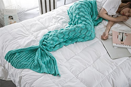 Meerjungfrau Schwanz Blanket Stricken Muster, weich und warm Meerjungfrau Schwänze Schlafsack Klimaanlage Decke Schlummer Tasche Niedlich Meerjungfrau-Geschenk (Minze Grün-Erwachsener 195cm)