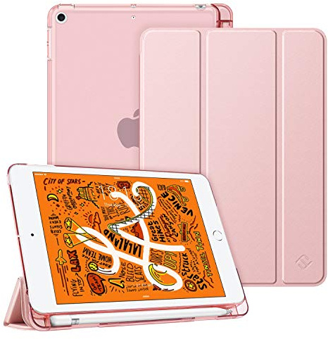 FINTIE Fodral för iPad Mini 5e Gen 7,9 2019 - tunt lätt halvgenomskinligt skydd, fodral med pennhållare för sömnfunktion/automatisk väckarklocka (roséguld)