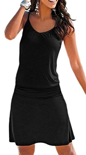 JFAN Vestido Largo para Mujer Sexy Vestido de Playa con Boho Falda de Playa Impreso O-Cuello Vestidos Mujer Casual Vestidos（Negro，S