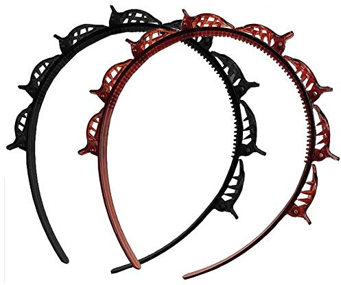 PREMIUM Haarreifen mit Klammern für Damen und Mädchen - Haarspangen mit Haarklammer als Haarreif in Schwarz und Braun (2 STÜCK)