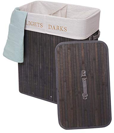 Mendler Wäschekorb HWC-C21 Bambus 2 Fächer 63x55x34cm 100l - dunkelgrau | Laundry, Wäschebox, Wäschesammler, Wäschebehälter