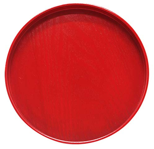 Plateau de Service Rond en Bois Massif antidérapant avec Bords surélevés pour la Maison, la Cuisine, Le Restaurant (20,8 cm, Rouge)