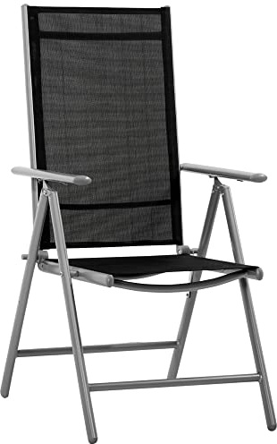Outsunny Sedia da Giardino Pieghevole in Alluminio e Texteline Schienale Regolabile a 7 Livelli, Nero 65x55x85-105cm