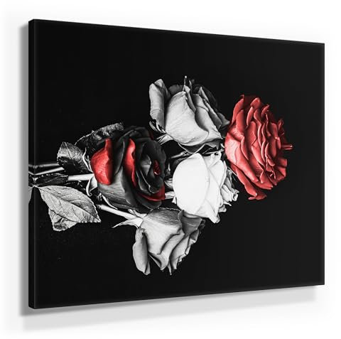 Wunderschönes abstraktes schwarz weiß Bild 50x50cm klein, Fotomotiv Pistolen Rosenblüte – Elegantes Leinwand Wandbild als Deko für Flur, Wohnzimmer & Schlafzimmer. Aufgespannt auf 2cm Holzrahmen