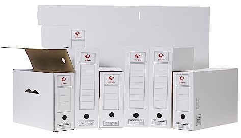 Grafoplás 70905900. Confezione da 50 scatole per archivio definitivo in cartone, formato protocollo allungato, 2 frontali per documenti verticali e orizzontali, certificati FSC, 38,5 x 27,5 x 11,5 cm