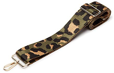 Schulterriemen längenverstellbarer Tragegurt breiter Schultergurt für Taschen Umhängegurt Grün-Leopard, 68cm-128cm, Karabiner in Gold: 4cm