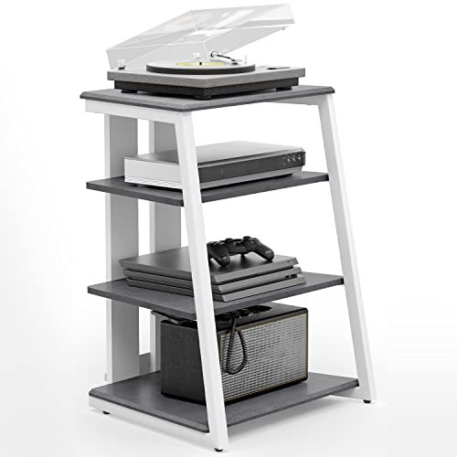 FITUEYES Design HiFi Rack aus Holz & Stahl, Plattenspieler Tisch mit verstellbaren Ablage, HiFi Regal für Plattenspieler & Stereoanlagen & Kompaktanlage, 61 x 52 x 78 cm