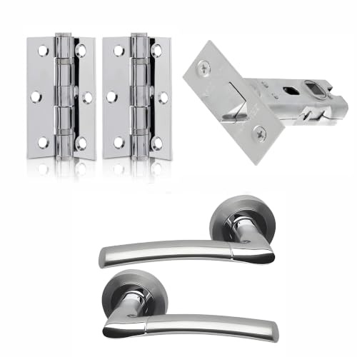 UAP Intelligent Hardware - Falcon Door Handle Pack with Hinges and Latch in Polished Chrome/Satin Nickel