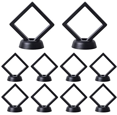 Pinsheng Exhibidor de Monedas Juego de 10 Flotantes Marco Exhibidor 3D con Soportes, Soporte de Exhibición de Marco para Monedas Challenge, Medallones AA, Joyas, Negro (7x7x2cm)