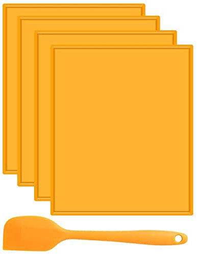 Jetcloud 4pcs Silicone Baking Mats with Edge Non-stick Dehydrator Sheets Multifunctional Dehydrator Trays with Scraper Dishwasher Safe Bakeware for Making Fruit Leather Vegetables Herbs