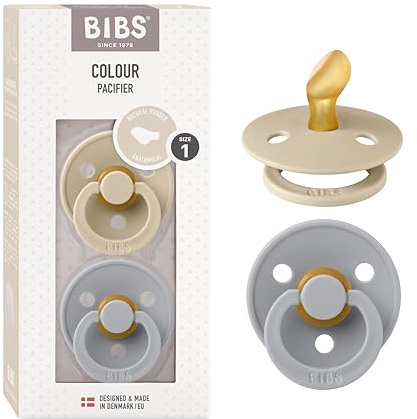BIBS Colour Schnuller 2er-Pack, BPA-frei Schnuller, Kiefergerechte Form. Naturkautschuk/Latex, Hergestellt in Dänemark. 0-6 Monate (2er Pack), Vanilla/Cloud