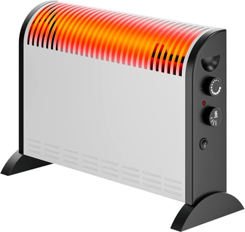 Riscaldatore elettrico, termoconvettore, 2000W, controllo della potenza a 3 livelli, protezione contro il surriscaldamento e ventola integrate, termostato, dimensioni compatte per uso interno