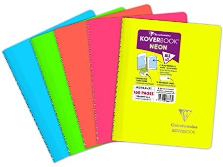 Clairefontaine 366623C - Spiralheft Koverbook NEON Umschlag aus PP blickdicht 14,8x21cm 80 Blatt kariert, 1 Stück, farbig sortiert in Neonfarben