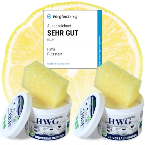 HWG® Universal Putzstein inkl. Schwamm (450 g) – Reinigungsstein mit Abperleffekt – 4in1 Polierstein für Edelstahl, Keramik, Kunststoff & Fliesen gegen Kalk & Schmutz (2)