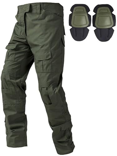 Czen Militära byxor Hombre Trabajo cargobyxor militär Táctico Bdu G3 Multi-Bolsillos Camuflaje Combat Pants con Rodilleras, Färg: grön, XL