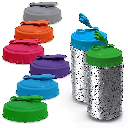 HDAKDDHG 6 Pack Silicone Soda Can Lids, Reusable Beer Coke Can Covers, Spill-Proof, Food Grade, Keeps It Fizzy, Universal Size, Prevents Spills, Saves Money, Dishwasher Safe, Clear