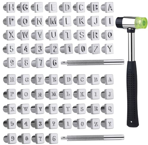 Wonvoc Leder-Stempelwerkzeuge, 75 Stück, Lederschnitzwerkzeuge, Buchstaben und Zahlen, Lederschnitzhammer, Lederschnitzset, Lederstempelwerkzeuge, geometrisch, Lederhandwerksstempelwerkzeuge