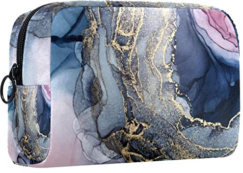 Kleine Schminktasche für Damen,Schminktasche, Reisekosmetiktasche,Marmorgrau und Gold Drucken