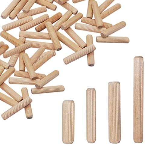 SKIR'CO (10 uds) Tacos de Madera 12 x 50 mm, Tacos de Madera Ranurados, Pasadores Estriados para Muebles, Tacos Ranurados