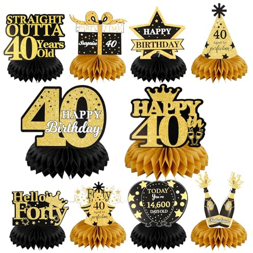 10 Stück Deko 40 Geburtstag Mann, Tischdeko 40. Geburtstag Frauen | Bienenwabe Mittelstück 40 Geburtstag Deko, Geburtstag Männer Deko für Männer Frauen Party Dekoration