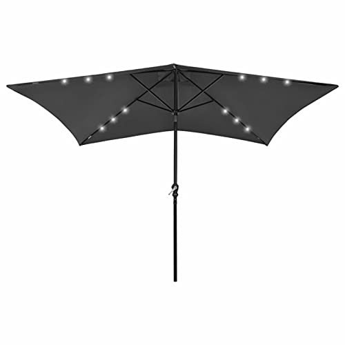Gecheer Ombrellone da Esterni con LED e Palo in Acciaio Antracite 2x3 m,Ombrelloni da Giardino,Ombrellone da Giardino Decentrato,Ombrelloni da Esterno,Ombrelloni da Spiaggia Mare Balcone,#1
