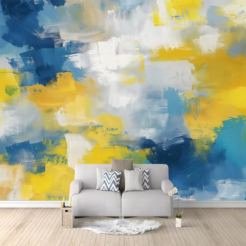 Fototapete Abstrakte Malerei Gelb Blau 200x140 cm 3D Vliestapete Wandbild, Mustertapete Moderne Wandtapete, Wohnzimmer Schlafzimmer Kinderzimmer Büro Flur Wanddeko