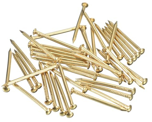 QUARKZMAN 80pcs Pequeños Clavos Dorados, 25x1.5mm(L*D) Clavos Dorados de Cabeza Redonda de Latón Clavos de Hardware para Madera Muebles Manualidades Bricolaje Marco de Fotos, Tono de Latón