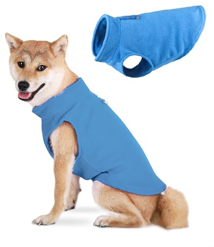 TOPSOSO Hundejacke Warme Revers Elastisch Leichte Hunde Fleece Weste Weich und Bequem Winter Hundemantel Mode Einfarbig Hundewestenjacke mit D-Ring Geeignet für Kleine Katzen und Hunde(Blua XL)