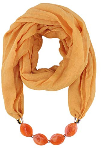 Generico Sciarpa ad anello con fazzoletto, da donna, per il collo, collana con perline, scialle con gioielli in tinta unita, Poliestere