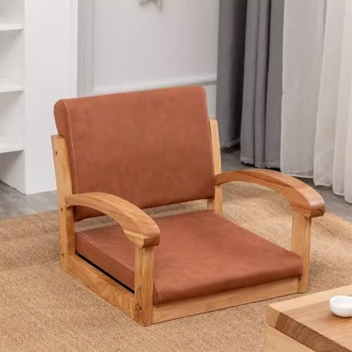 Japanischer Holzstuhl mit Rückenstütze und Armlehne für Erkerfenster, Balkon, Wohnzimmer, Bodensitz, Meditationssofa, mit Beinlosen Design