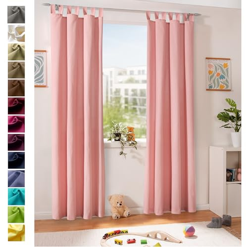 heimtexland ® Dekoschal Baumwolle Uni Blickdicht Vorhang Schlaufenschal Gardine Kinderzimmer Pastell Rosa HxB 230x125 Typ625
