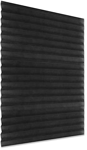 Pretfy Verdunkelungsplissee Fensterrollos Fensterrollo Verdunkelung Lichtblock Kabellos Schwarz 35