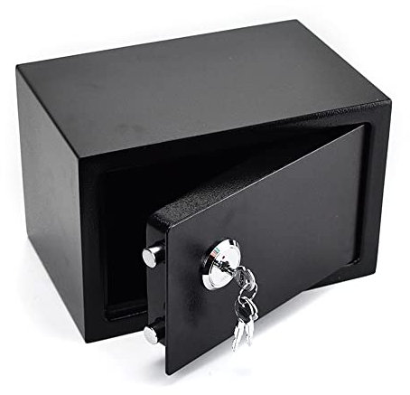 Petit coffre-fort mural avec serrure - Coffre-fort pour meubles - Mini coffre-fort pour carte d'identité, argent, courrier, chèques, documents, bijoux - Noir - 17 x 23 x 17 cm