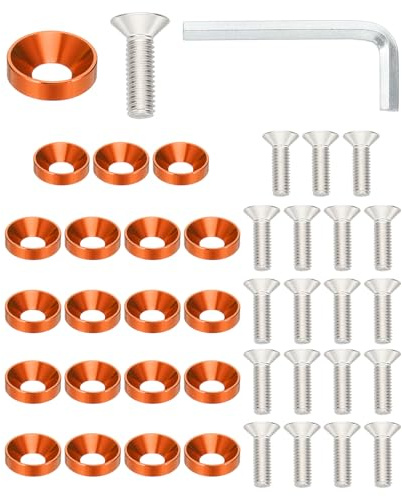 PATIKIL Kit de Rondelle Fraisée M6 Finition, 20 Ensemble en Alliage d'Aluminium pour Vis à Tête Plate pour Accessoires Mécaniques et Modèles DIY, Orange