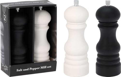 PAAJEE Salt and Pepper Grinder Set Manual Black & White Plastic Mill Shakers - Adjustable Spice Mills for Himalayan Salt, Sea Salt, Peppercorns, and Everyday Cooking