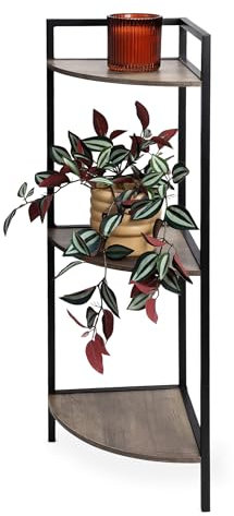 Spetebo Eckregal schwarz mit 3 Ablagen aus Holz - 76 x 23 cm - Metall Standregal mit 3 Holzfächern - Regal für Badezimmer Wohnzimmer Flur Bücherregal Dekoregal Blumentreppe skandinavisch