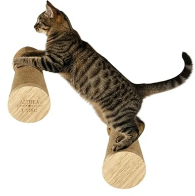 Estante de Escalada para Gatos Coral Set de 2 Piezas Mural con Rascador de Yute | Madera de Roble Natural Sostenible para Pared Interior | ALTHEA LIVING