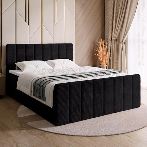 BROMARKT Boxspringbett mit Matratze 180x200cm Bett mit Topper Schwarz | Polsterbett mit Bettkasten Doppelbett mit Stauraum für Schlafzimmer gepolsterte Kopfteil Bed Bonell H3 DENVER DUO