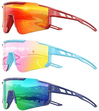 Foliful Occhiali da sole polarizzati da baseball per bambini, softball, ciclismo, occhiali da sole sportivi per ragazzi e ragazze, dai 3 ai 12 anni, protezione UV, A09-rosso/rosa/verde, Medium
