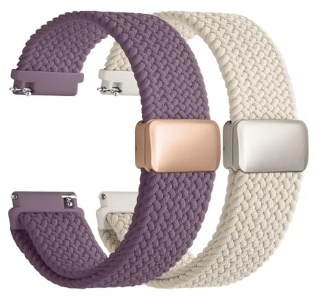 Fullmosa Magnetic flätad klocka klockarmband 20 mm 22 mm Quick Release ersättningsarmband, Stretchy Nylon Solo Loop kompatibel med traditionella smartklockor för män, 20mm, Rostfritt stål, Ej