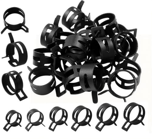 32PCS 17 Size Spring Hose Clamps, Black Spring Band Hose Clamp Tool (5-25mm) Constant Tension Steel Clamps for Fuel Lines with Interfaces Vacuum Hoses 5/6/7/8/9/10/11/12/13/14/15/16/17/18/20/22/25mm