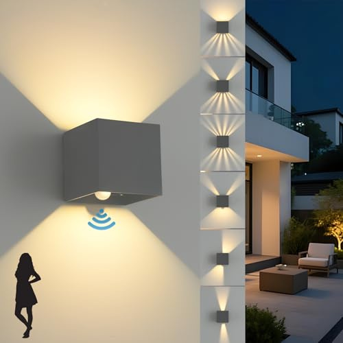 12W LED Außenlampe mit Bewegungsmelder,Einstellbarer Lichtstrah,Dunkelgrau