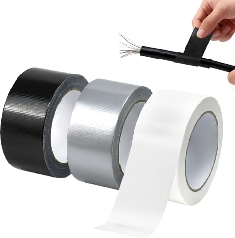 Ulluthu 3 Rollos de Cinta Americana Extrafuerte, Cinta Blindada 50mm x 20m, Cinta Adhesiva Textil Resistente Impermeable para Reparar, Fijar, Agrupar, Reforzar y Sellar(Gris, Negro, Blanco)