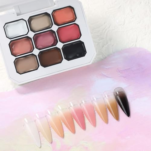 Gradient Painting Gel - 9 Colors Ombre Gel Nail Polish Palette - Sponge Pat Pat gel for DIY Nail Art Painting - Multifunctional Solid Nail Gel - Long Lasting & Chip-Resistant Formula