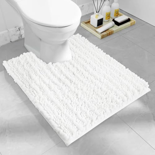 Yimobra Chenille Badematte rutschfest, Weicher Badvorleger Maschinenwaschbar, Mikrofaser Absorbent Badteppich, für Dusche und Badezimmer, 51 x 61 cm, Helles Weiß