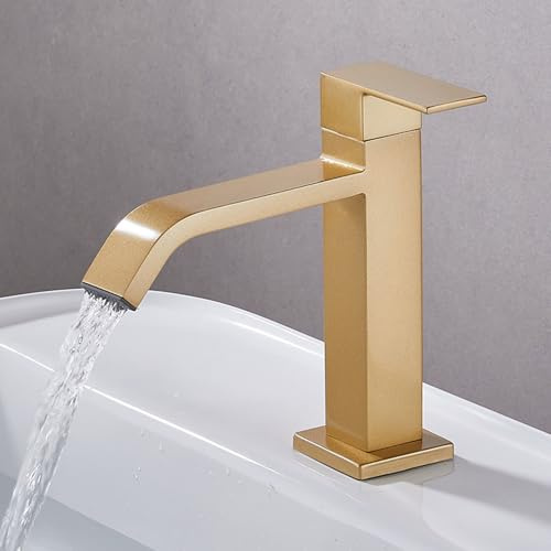 Robinet Lavabo Salle de Bain Eau Froide Or Robinet Lave Main Eau Froide Mitigeur Lavabo en Laiton,court