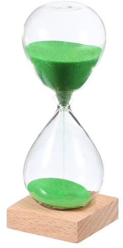 PATIKIL Reloj De Arena De 15 Minutos Reloj De Arena con Base De Madera De De Vidrio para Decoración De Sala De Estar Hogar Oficina Restaurante Verde