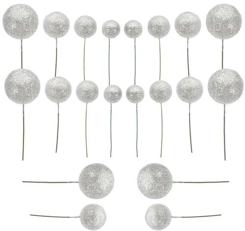 Toyvian 20pcs Silver Cake Decoration Balls Set Glitter Ball Cake Toppers for DIY Birthday Wedding and Party Decor Mini Decorative for and Baking Supplies