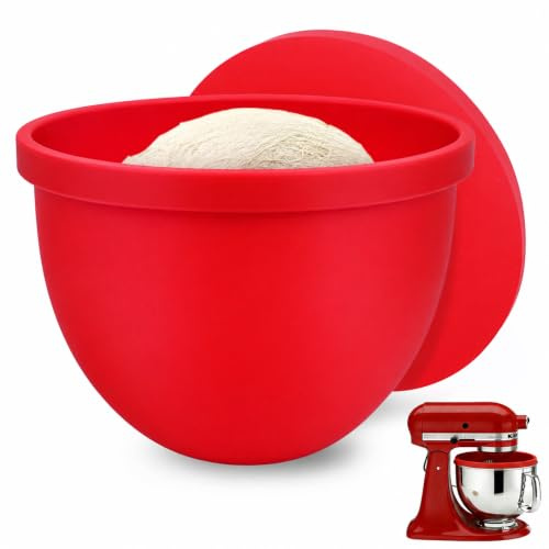 SelfTek Forro de Silicona para Batidora Kitchenaid - Cuenco para Mezclar con Tapa para Tazón Mezclador Kitchenaid de 4,8 L (5 Qt)，Tazón para Mezclar Protector para Tazón para Masa(Rojo) | Cuenco para mezclar con tapa para cuenco de 4,8 L, apto para lavavajillas